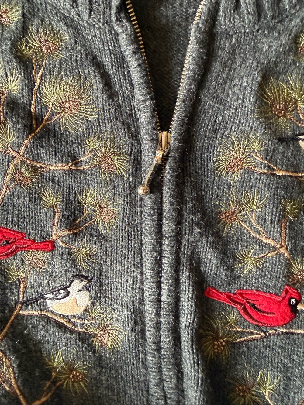 Vtg Embroidered Cardinal bird Christmas Cottagecore Sweater XL ramie silk blend - Picture 8 of 9